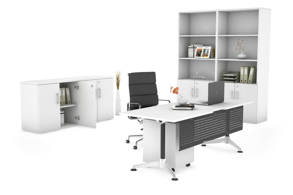 Executive Office Desk Blackjack [1600L x 800W with Cable Scallop]-white black modesty 