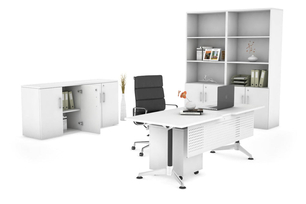 Executive Office Desk Blackjack [1600L x 800W with Cable Scallop]-white white modesty 