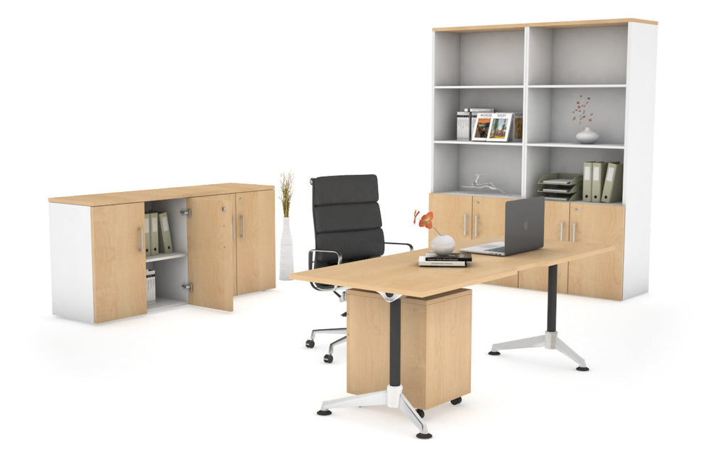 Executive Office Desk Blackjack [1600L x 800W with Cable Scallop]-maple none 