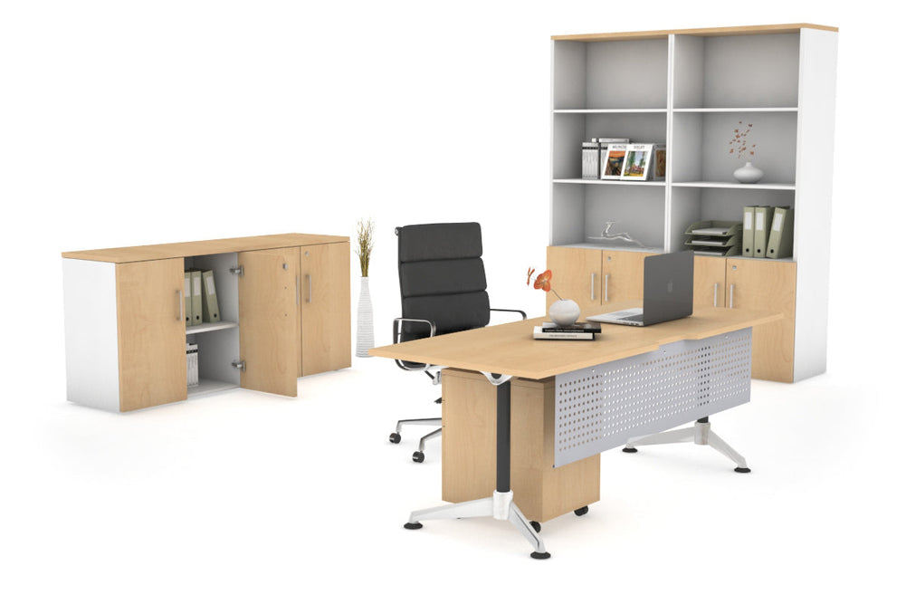 Executive Office Desk Blackjack [1600L x 800W with Cable Scallop]-maple silver modesty 