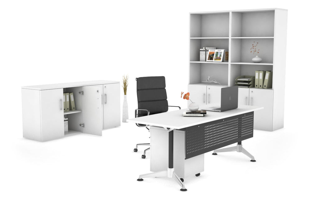 Executive Office Desk Blackjack [1800L x 700W]-white black modesty 