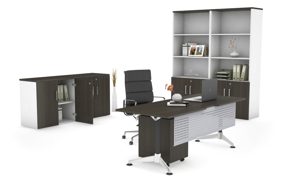 Executive Office Desk Blackjack [1800L x 800W with Cable Scallop]-dark oak silver modesty 