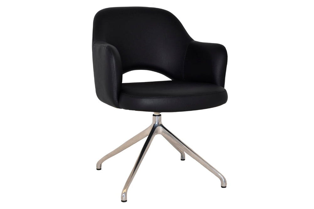 EZ Hospitality Cairo Indoor Armchair Metal Base - Polished Aluminium Trestle-vinyl black  