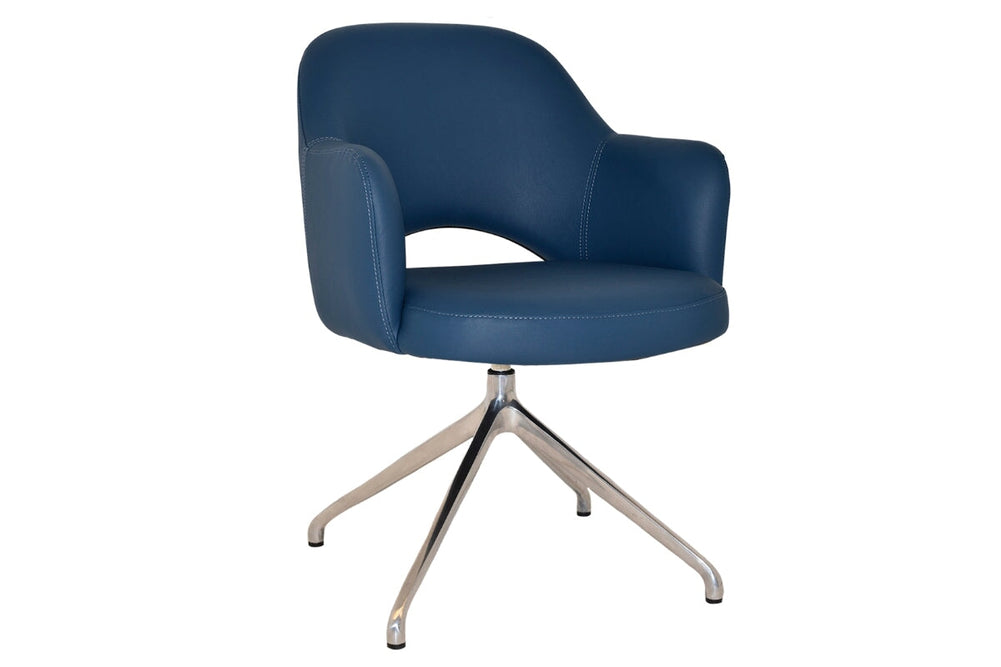 EZ Hospitality Cairo Indoor Armchair Metal Base - Polished Aluminium Trestle-vinyl blue  