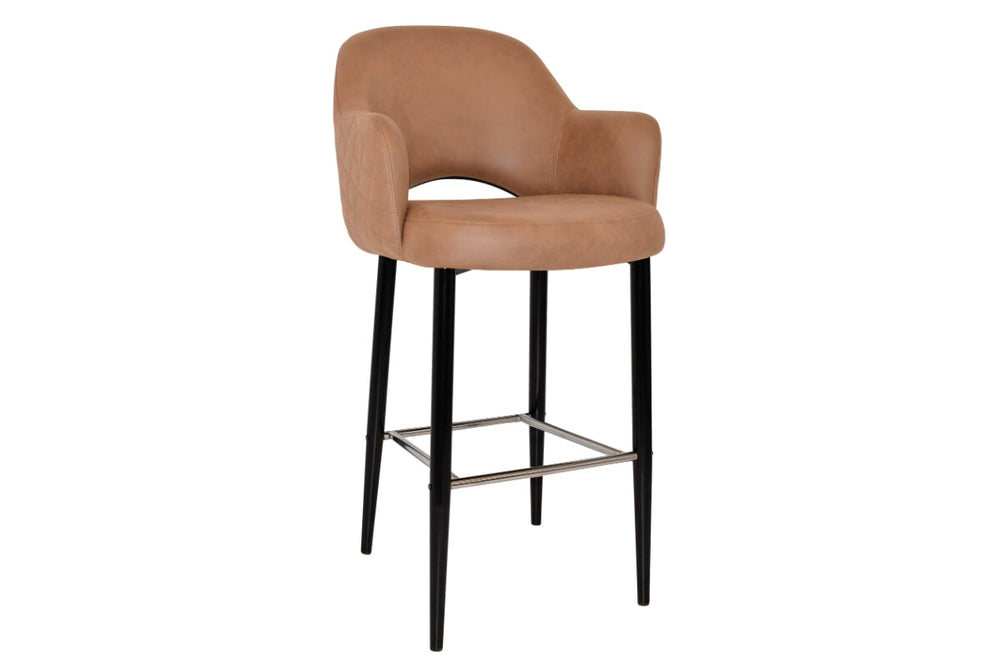 EZ Hospitality Avalon Stool Black with Arms - 750mm Seat Height-pelle/benito tan  