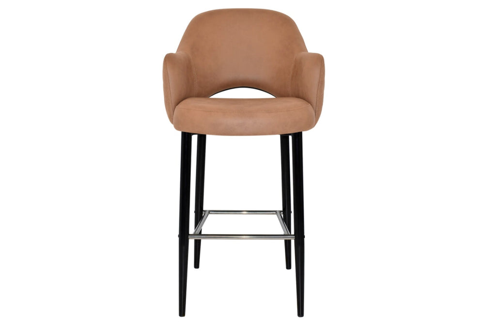 EZ Hospitality Avalon Stool Black with Arms - 750mm Seat Height-pelle/benito tan  