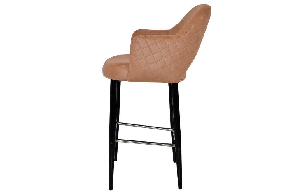 EZ Hospitality Avalon Stool Black with Arms - 750mm Seat Height-pelle/benito tan  