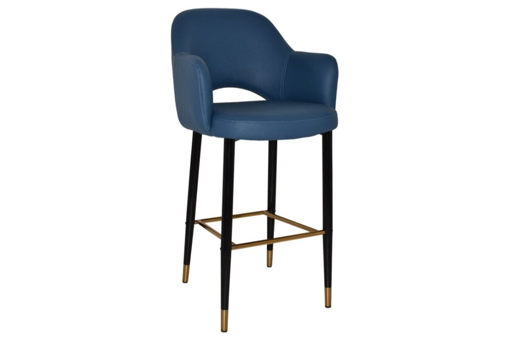 EZ Hospitality Avalon Stool Black Brass with Arms - 750mm Seat Height-vinyl blue  