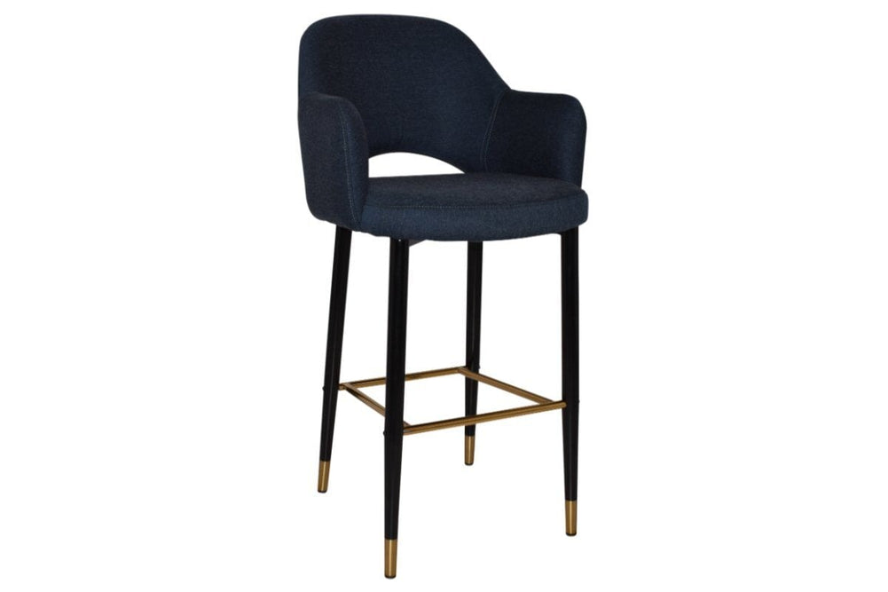 EZ Hospitality Avalon Stool Black Brass with Arms - 750mm Seat Height-gravity navy  