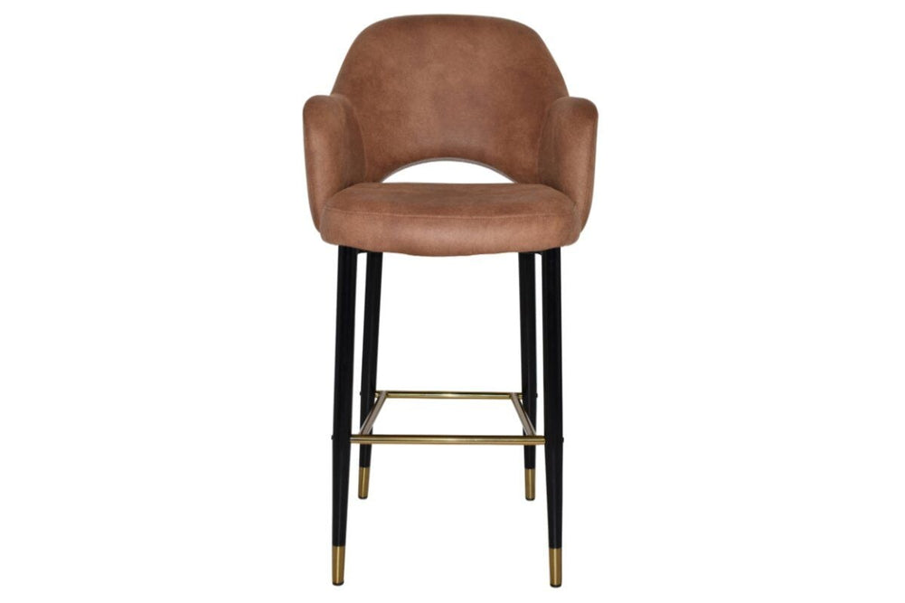 EZ Hospitality Avalon Stool Black Brass with Arms - 750mm Seat Height-pelle/benito tan  
