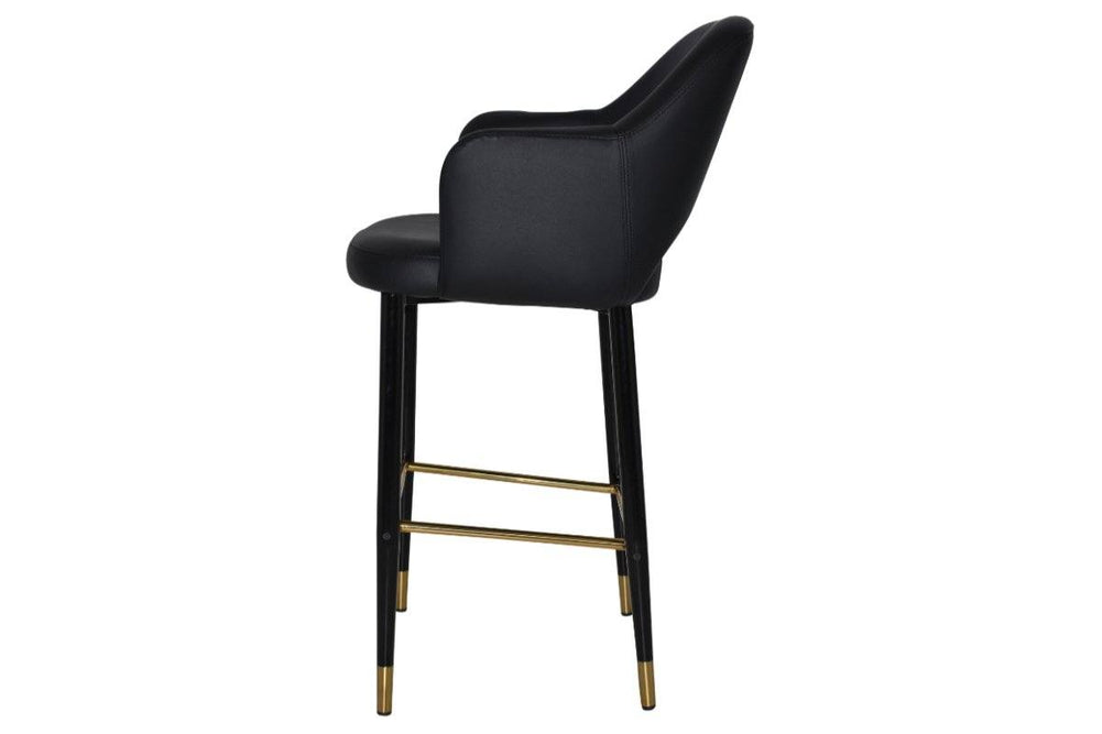 EZ Hospitality Avalon Stool Black Brass with Arms - 750mm Seat Height-pelle/benito tan  