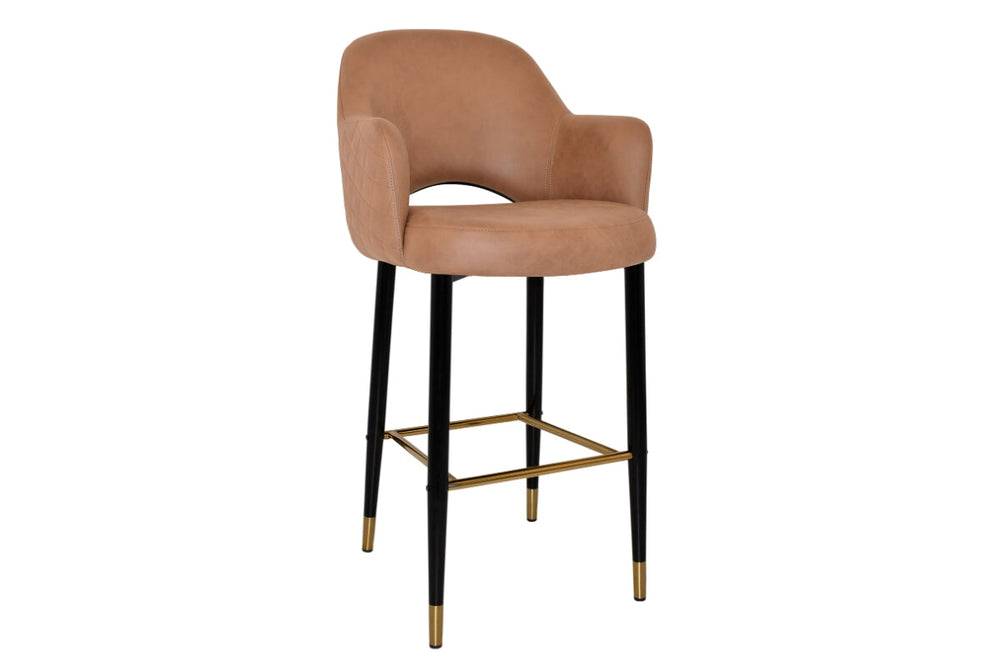 EZ Hospitality Avalon Stool Black Brass with Arms - 750mm Seat Height-pelle/benito tan  