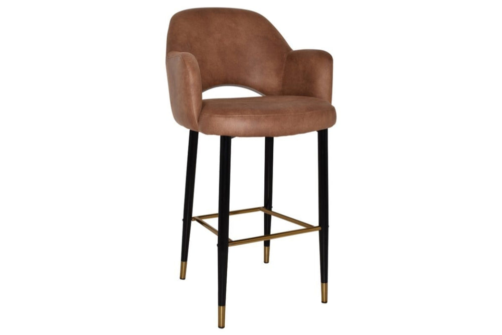 EZ Hospitality Avalon Stool Black Brass with Arms - 750mm Seat Height-eastwood tan  