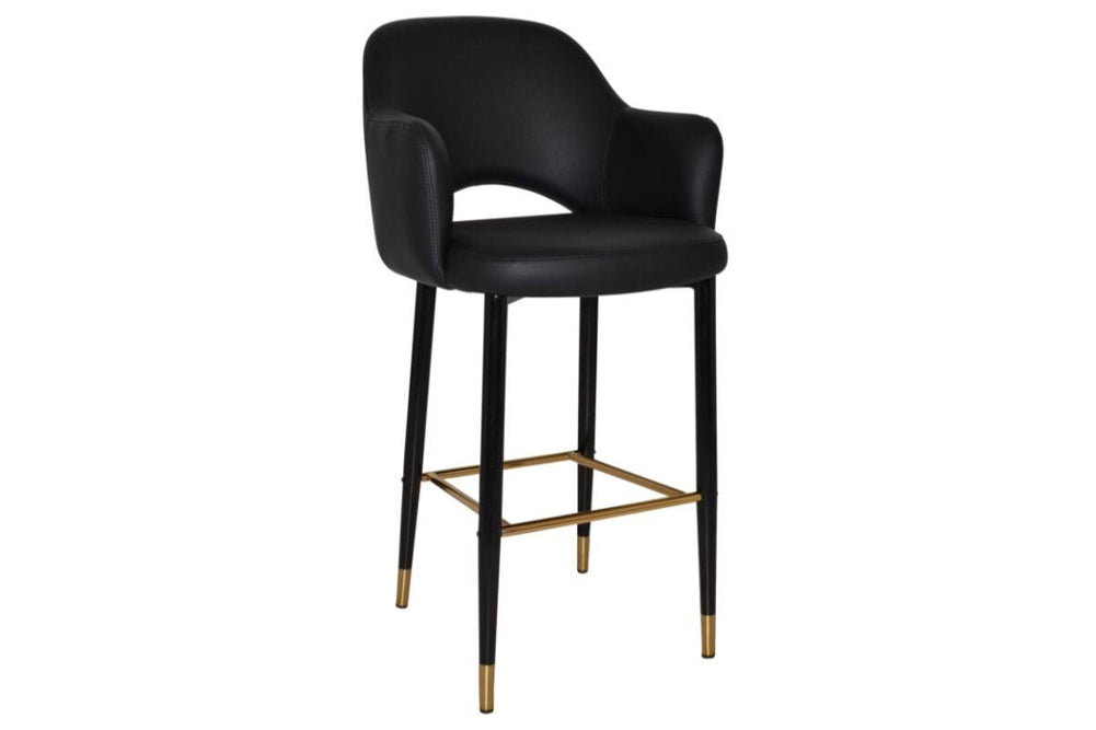 EZ Hospitality Avalon Stool Black Brass with Arms - 750mm Seat Height-vinyl black  