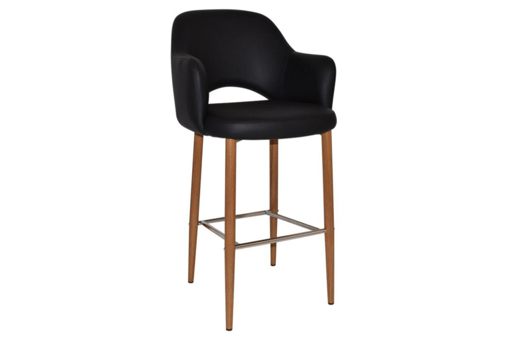 EZ Hospitality Avalon Stool Light oak with Arms - 750mm Seat Height-vinyl black  