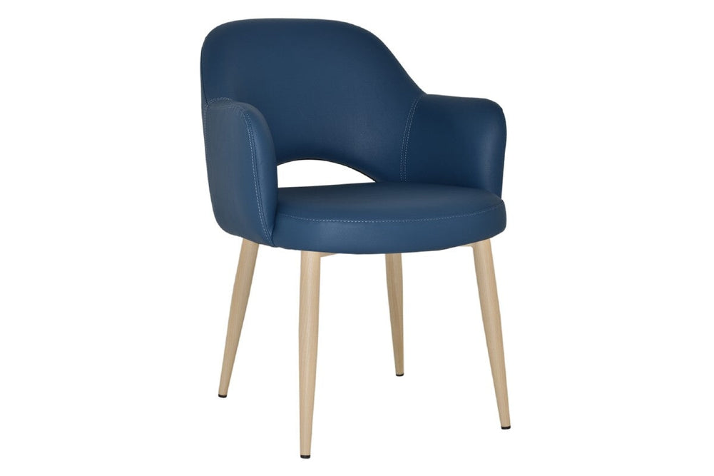 EZ Hospitality Cairo Indoor Armchair Metal Base - Birch 4 Leg-vinyl blue  