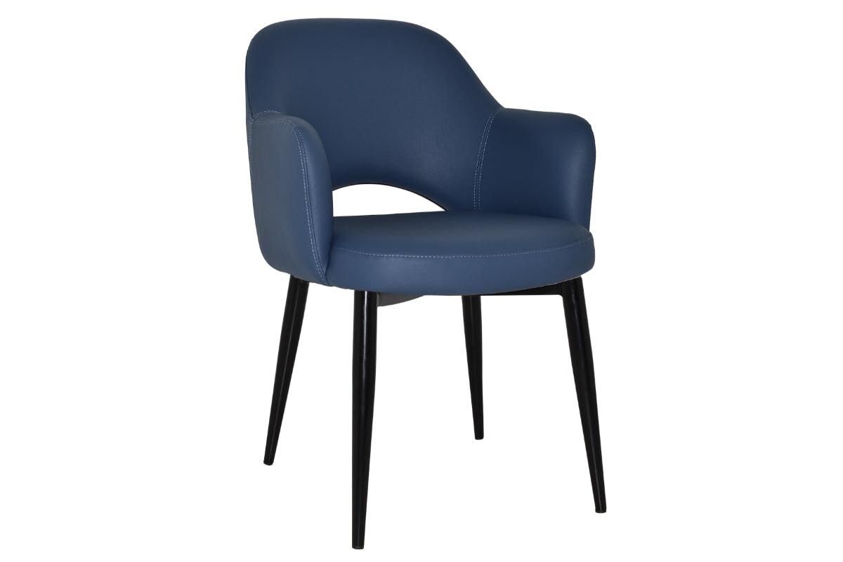 EZ Hospitality Cairo Indoor Armchair Metal Base - Black 4 Leg EZ Hospitality vinyl blue 