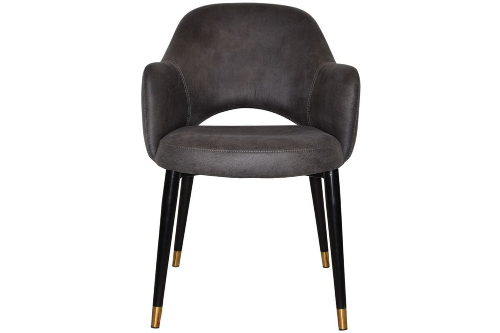 EZ Hospitality Cairo Indoor Armchair Metal Base - Slim Black Brass 4 Leg-pelle benito tan  