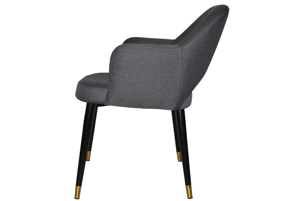 EZ Hospitality Cairo Indoor Armchair Metal Base - Slim Black Brass 4 Leg-pelle benito tan  