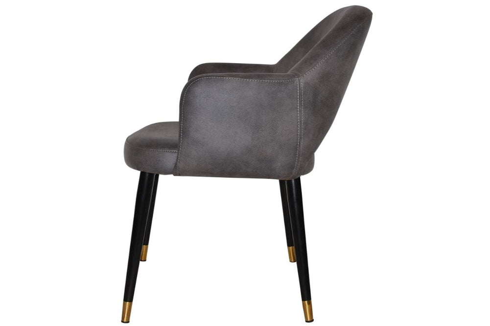 EZ Hospitality Cairo Indoor Armchair Metal Base - Slim Black Brass 4 Leg-pelle benito tan  