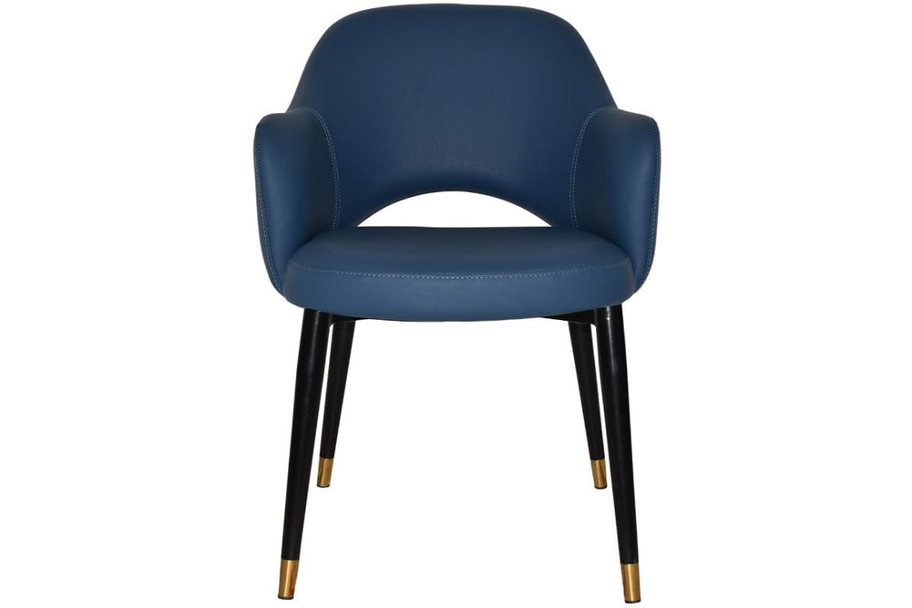 EZ Hospitality Cairo Indoor Armchair Metal Base - Slim Black Brass 4 Leg-pelle benito tan  