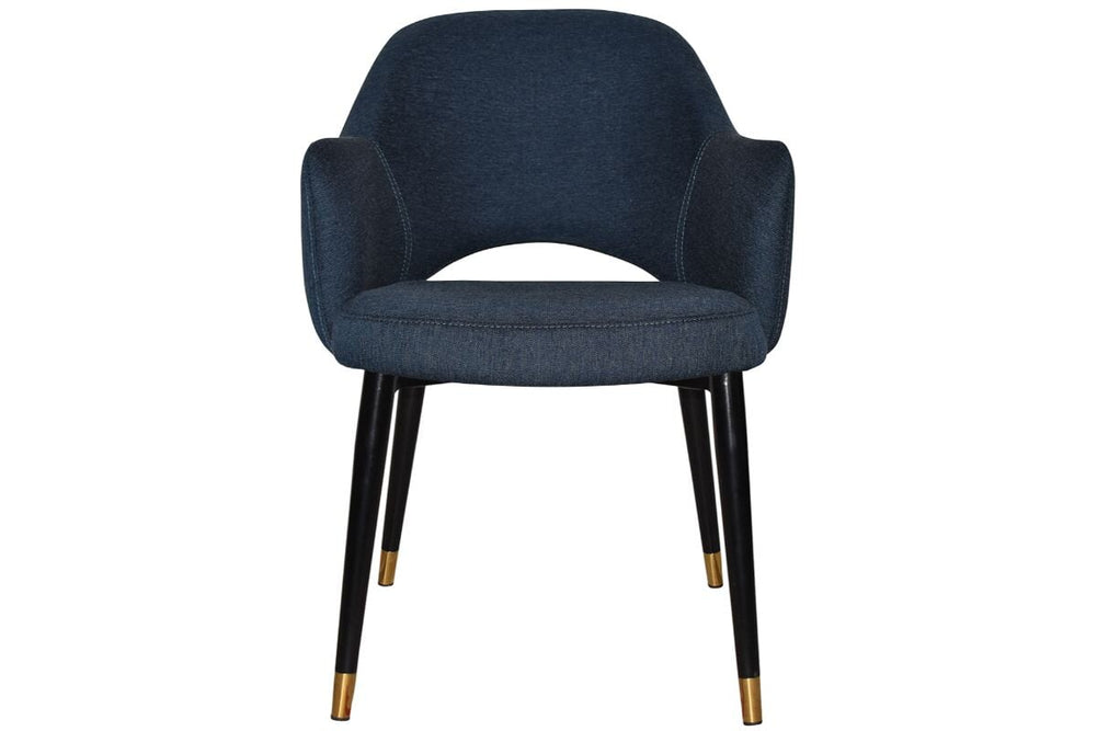 EZ Hospitality Cairo Indoor Armchair Metal Base - Slim Black Brass 4 Leg-pelle benito tan  