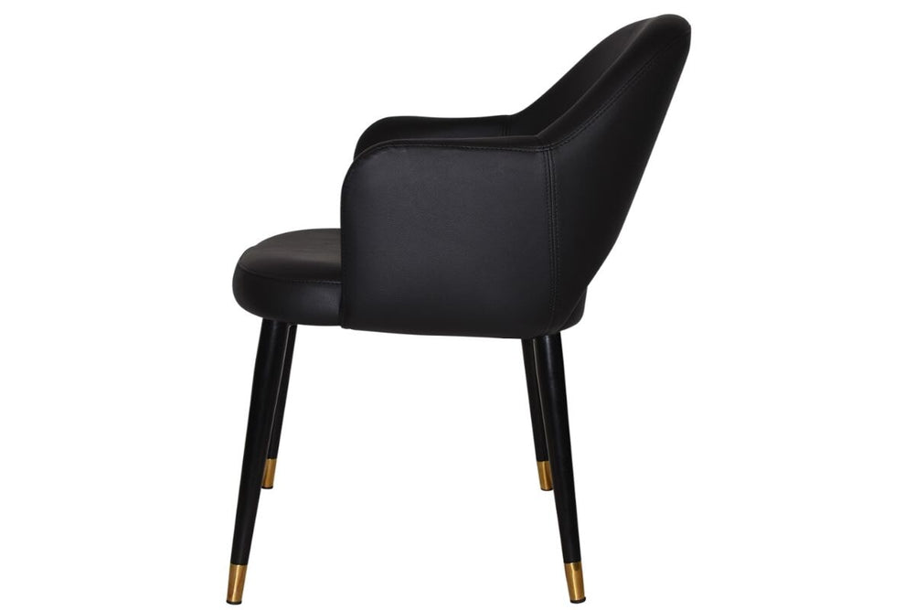 EZ Hospitality Cairo Indoor Armchair Metal Base - Slim Black Brass 4 Leg-pelle benito tan  