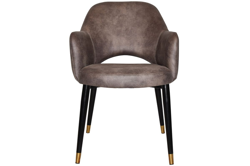 EZ Hospitality Cairo Indoor Armchair Metal Base - Slim Black Brass 4 Leg-pelle benito tan  