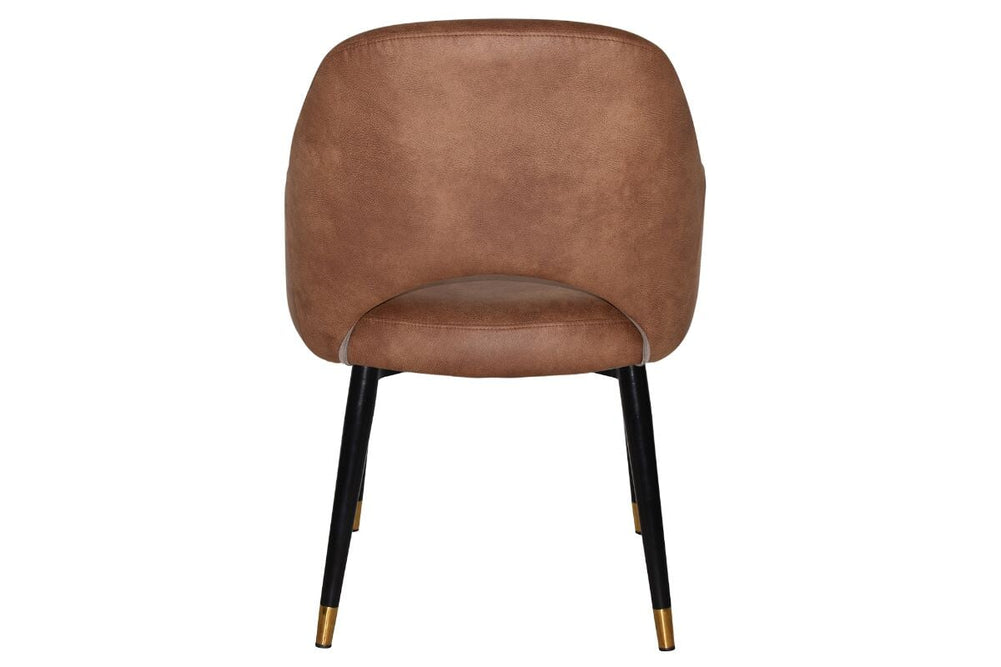 EZ Hospitality Cairo Indoor Armchair Metal Base - Slim Black Brass 4 Leg-pelle benito tan  