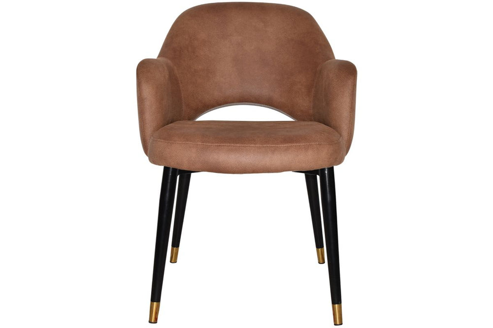 EZ Hospitality Cairo Indoor Armchair Metal Base - Slim Black Brass 4 Leg-pelle benito tan  