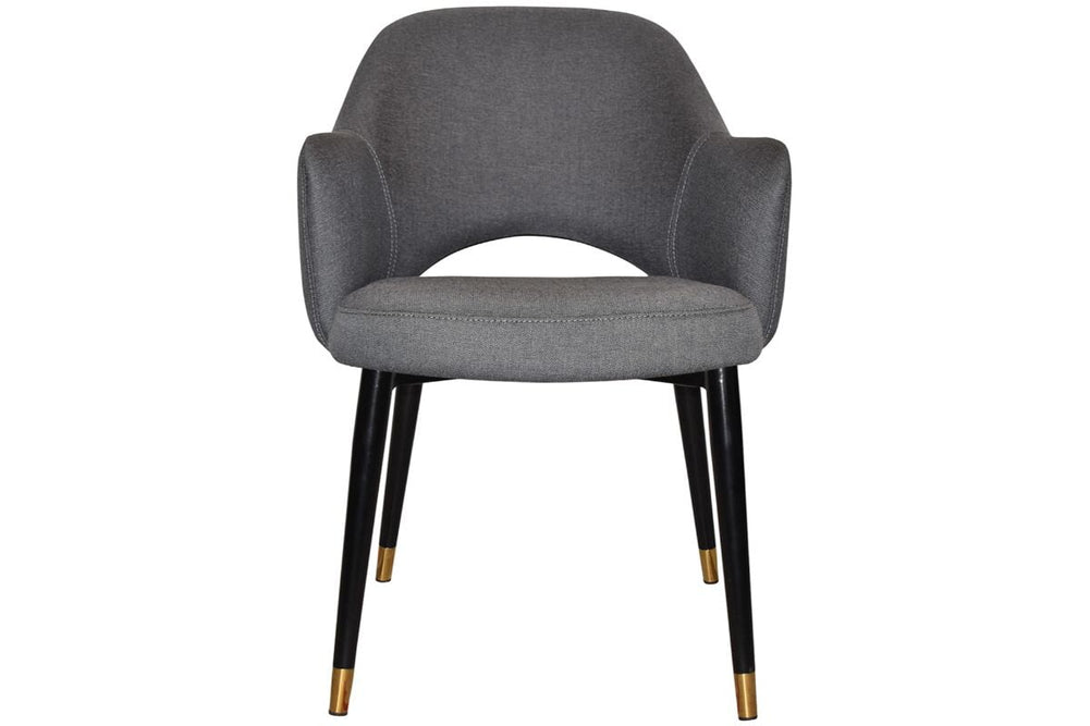 EZ Hospitality Cairo Indoor Armchair Metal Base - Slim Black Brass 4 Leg-pelle benito tan  