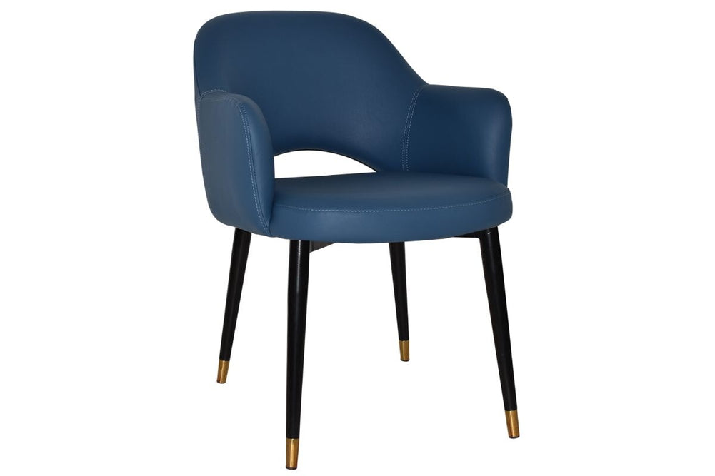 EZ Hospitality Cairo Indoor Armchair Metal Base - Slim Black Brass 4 Leg-vinyl blue  