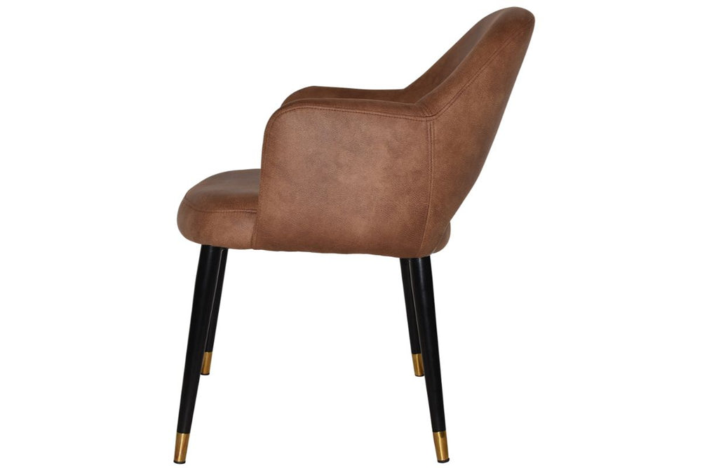 EZ Hospitality Cairo Indoor Armchair Metal Base - Slim Black Brass 4 Leg-pelle benito tan  