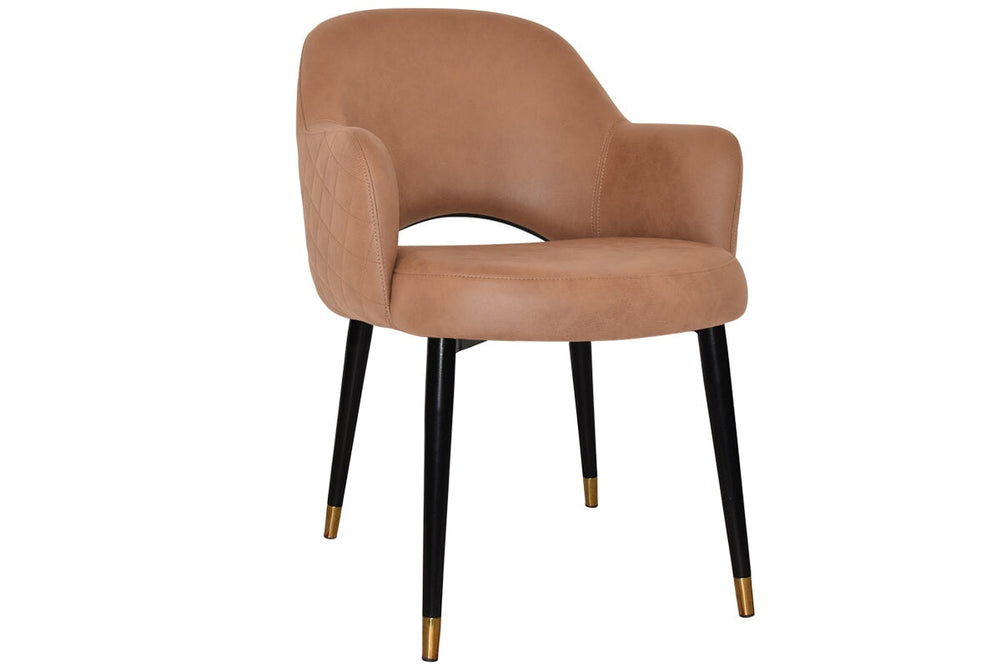 EZ Hospitality Cairo Indoor Armchair Metal Base - Slim Black Brass 4 Leg-pelle benito tan  