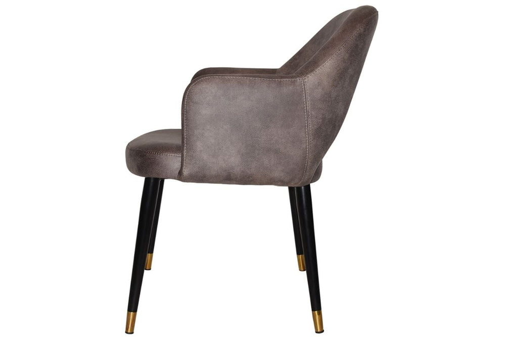 EZ Hospitality Cairo Indoor Armchair Metal Base - Slim Black Brass 4 Leg-pelle benito tan  