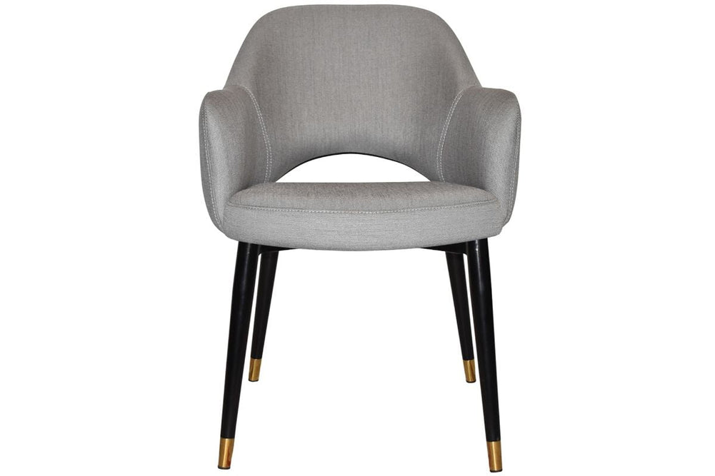 EZ Hospitality Cairo Indoor Armchair Metal Base - Slim Black Brass 4 Leg-pelle benito tan  