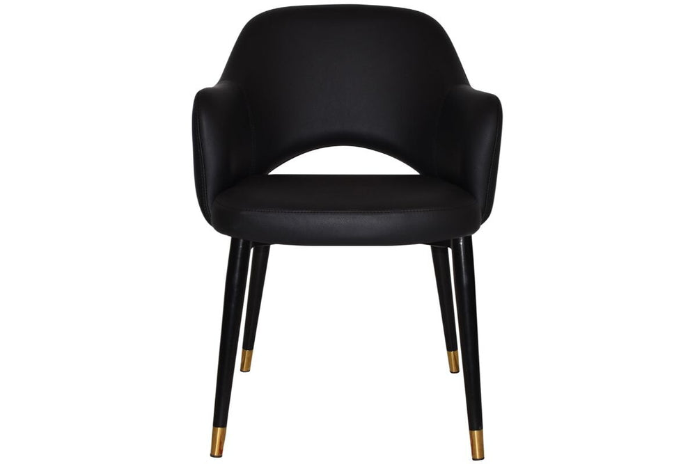 EZ Hospitality Cairo Indoor Armchair Metal Base - Slim Black Brass 4 Leg-pelle benito tan  