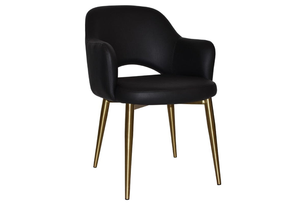 EZ Hospitality Cairo Indoor Armchair Metal Base - Slim Brass 4 Leg-vinyl black  