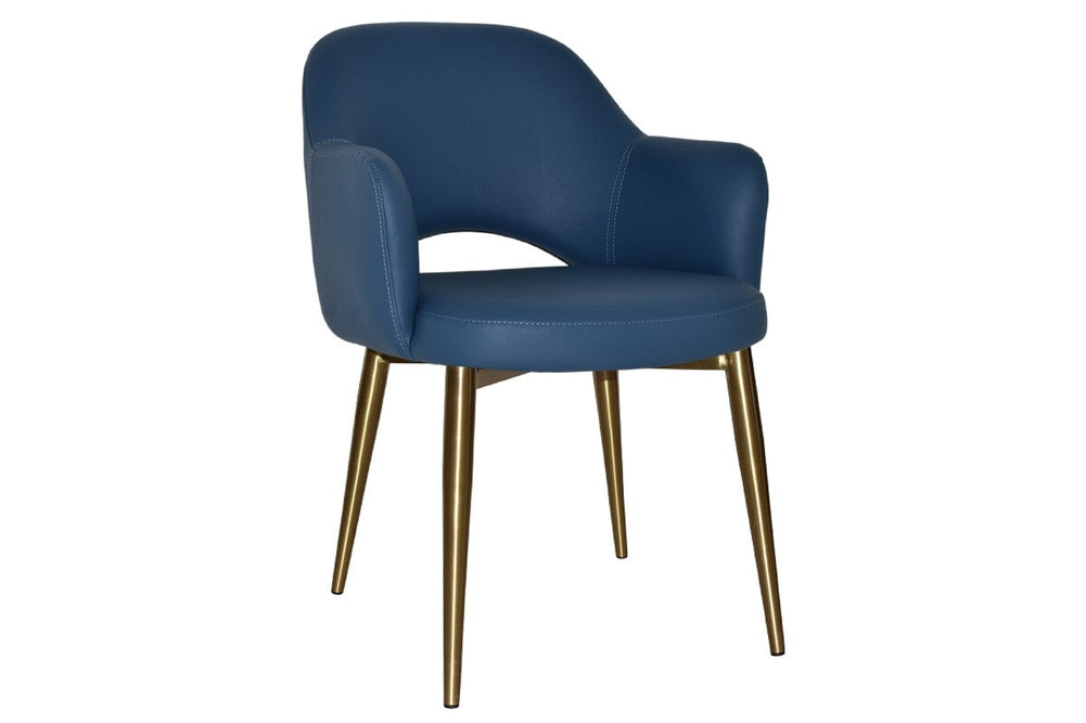 EZ Hospitality Cairo Indoor Armchair Metal Base - Slim Brass 4 Leg-vinyl blue  