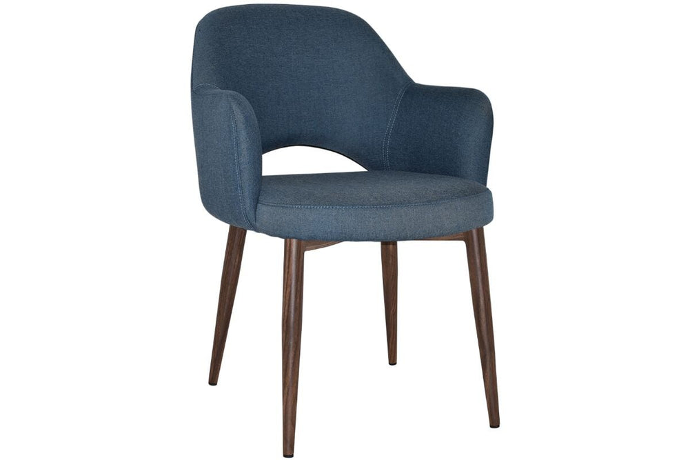 EZ Hospitality Cairo Indoor Armchair Metal Base - Slim Light Walnut 4 Leg-gravity denim  