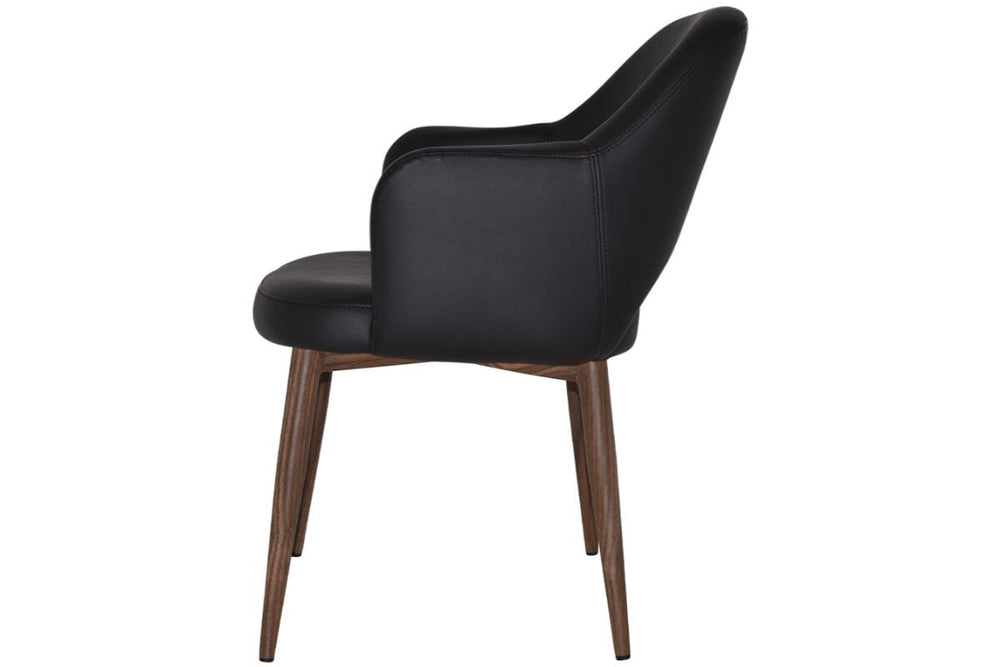 EZ Hospitality Cairo Indoor Armchair Metal Base - Slim Light Walnut 4 Leg-pelle benito tan  