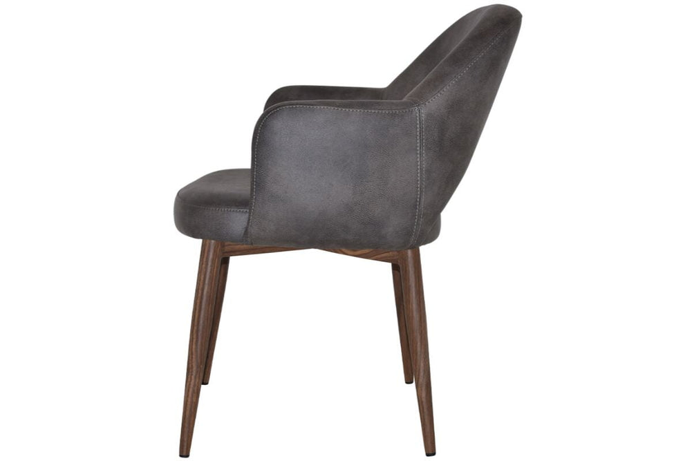 EZ Hospitality Cairo Indoor Armchair Metal Base - Slim Light Walnut 4 Leg-pelle benito tan  