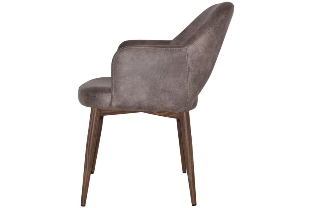 EZ Hospitality Cairo Indoor Armchair Metal Base - Slim Light Walnut 4 Leg-pelle benito tan  