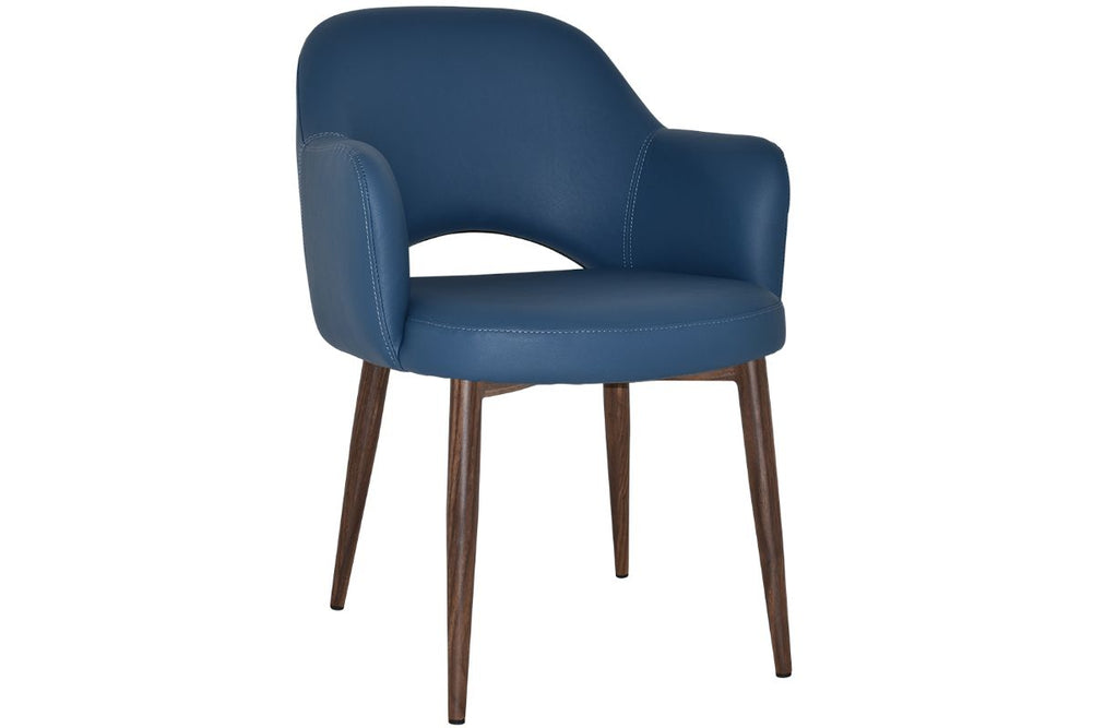 EZ Hospitality Cairo Indoor Armchair Metal Base - Slim Light Walnut 4 Leg-vinyl blue  