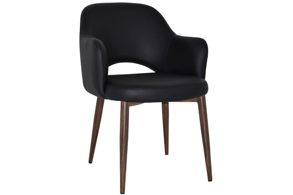 EZ Hospitality Cairo Indoor Armchair Metal Base - Slim Light Walnut 4 Leg-vinyl black  