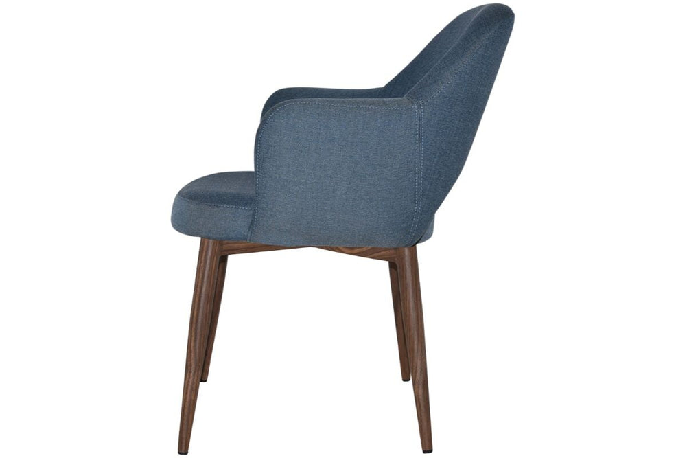 EZ Hospitality Cairo Indoor Armchair Metal Base - Slim Light Walnut 4 Leg-pelle benito tan  