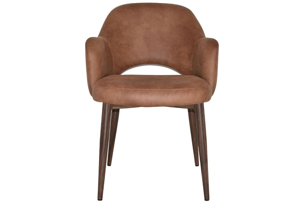 EZ Hospitality Cairo Indoor Armchair Metal Base - Slim Light Walnut 4 Leg-pelle benito tan  