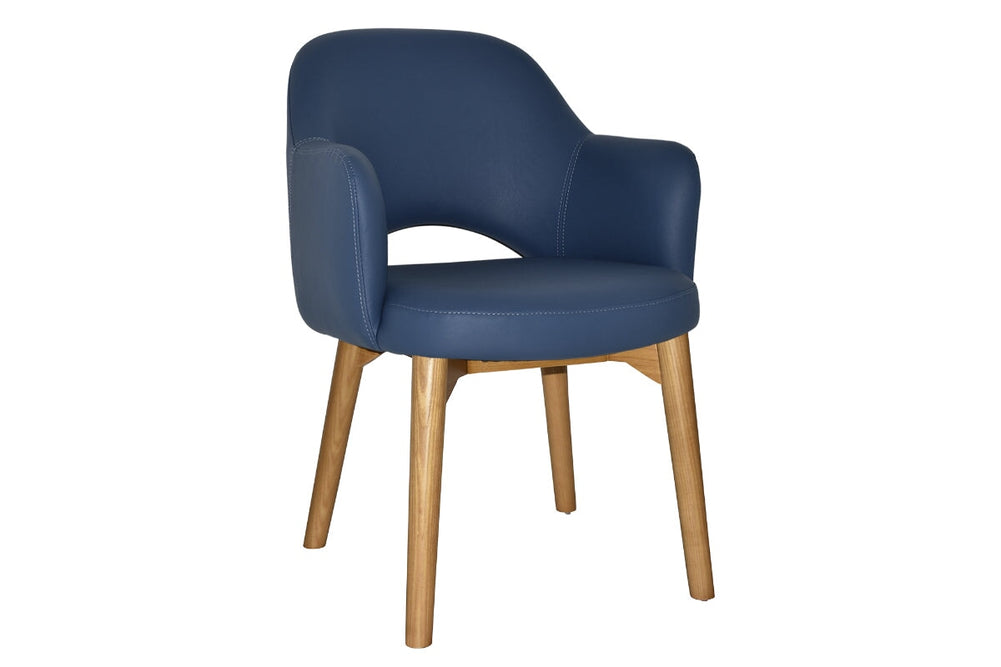EZ Hospitality Cairo Indoor Armchair Timber Base - Light Oak 4 Leg-vinyl blue  
