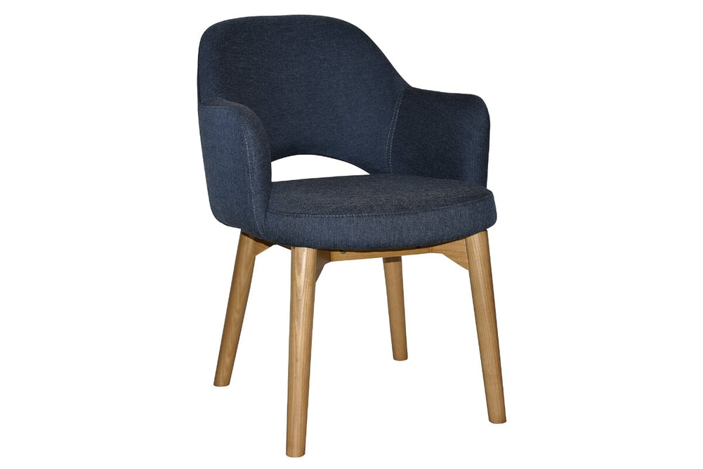 EZ Hospitality Cairo Indoor Armchair Timber Base - Light Oak 4 Leg-gravity navy  