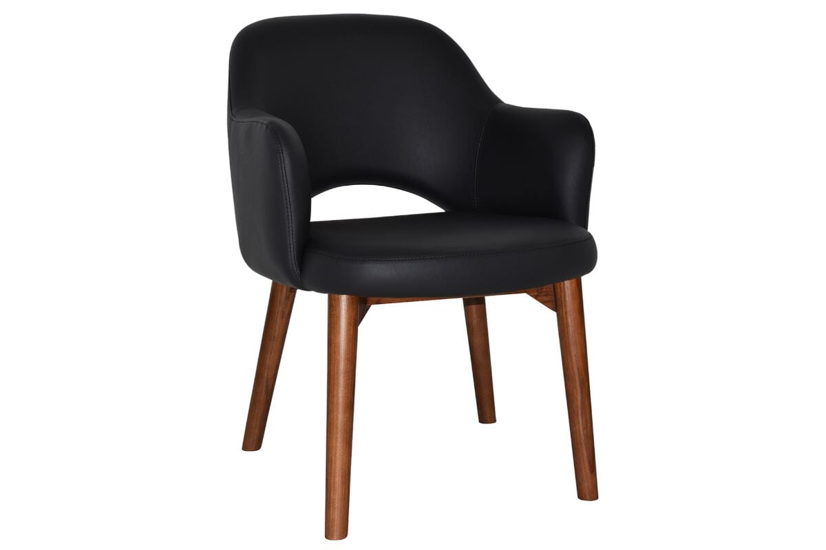 EZ Hospitality Cairo Indoor Armchair Timber Base - Light Walnut 4 Leg-vinyl black  